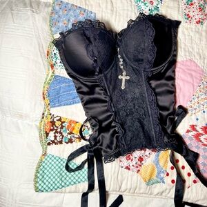Black Lace up satin corset